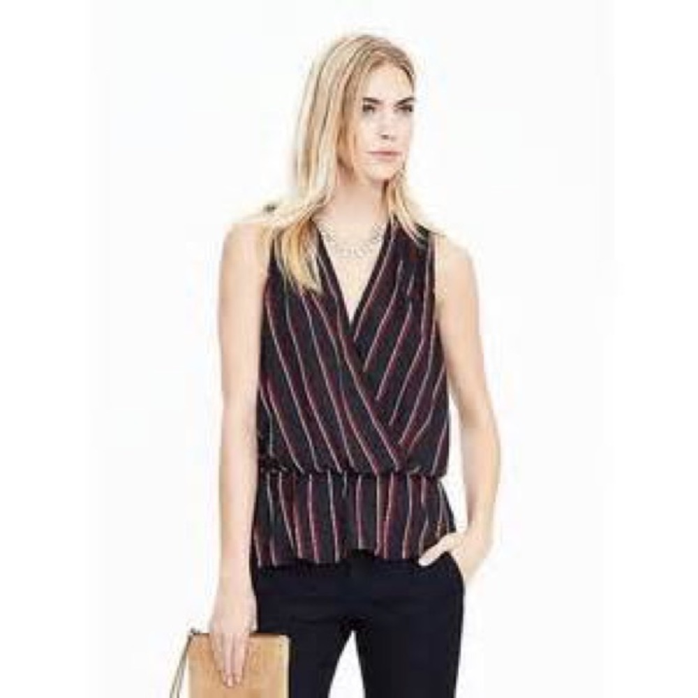 BR NAVY PEPLUM WRAP TANK